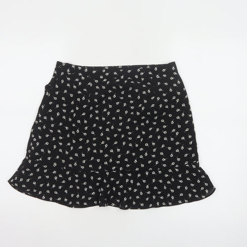 Oasis Women's Black Floral Short A-Line Skirt Size 10