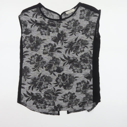 Oasis Womens Grey Floral Sleeveless Blouse Size S