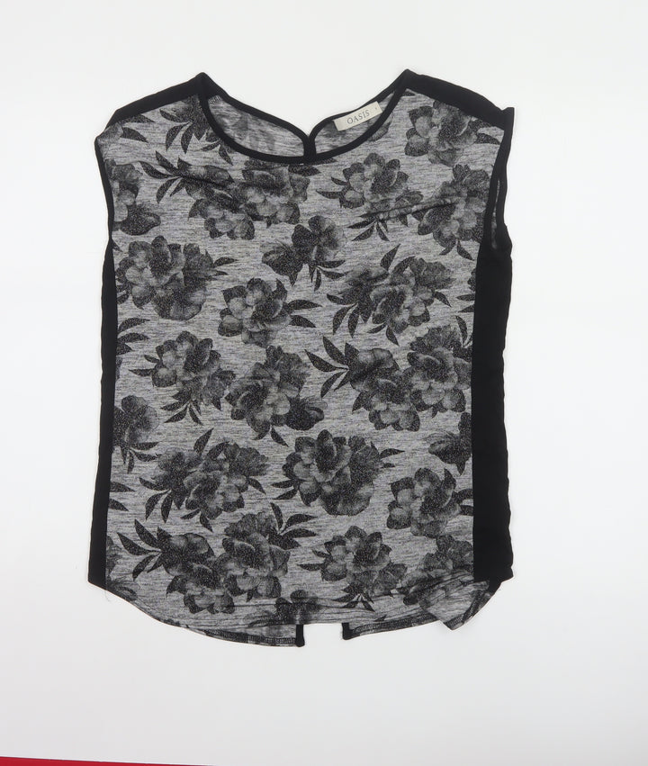 Oasis Womens Grey Floral Sleeveless Blouse Size S
