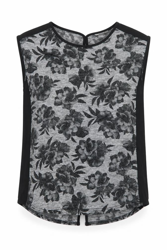 Oasis Womens Grey Floral Sleeveless Blouse Size S