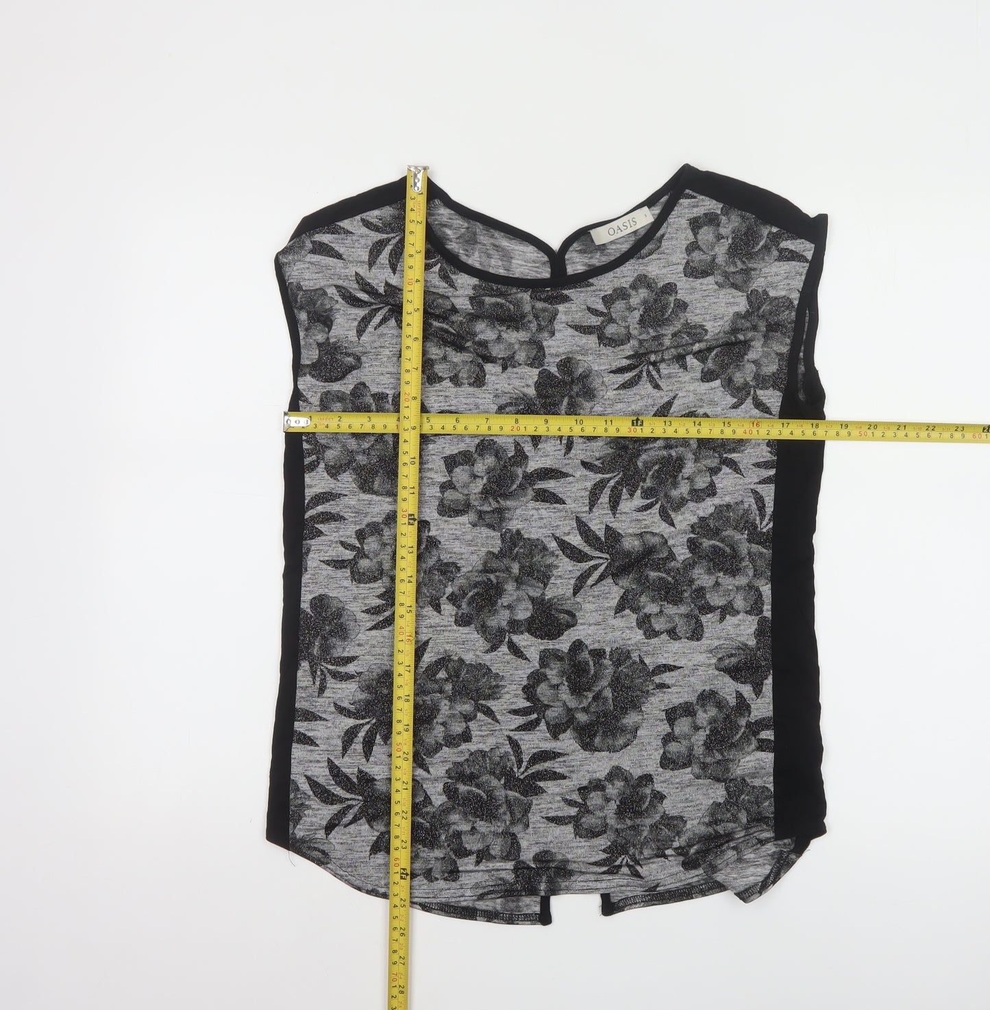 Oasis Womens Grey Floral Sleeveless Blouse Size S