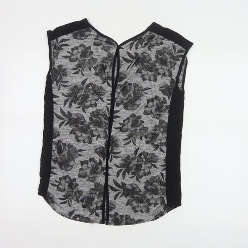 Oasis Womens Grey Floral Sleeveless Blouse Size S