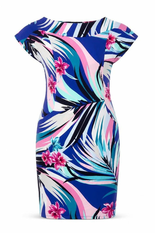 Front view of M&Co Women’s Multicoloured Floral Bodycon Knee Length Dress, size UK 12