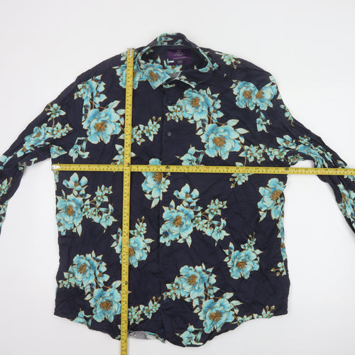 Hawes & Curtis Mens Navy Blue Floral Long Sleeve Button-Up Shirt XXXL