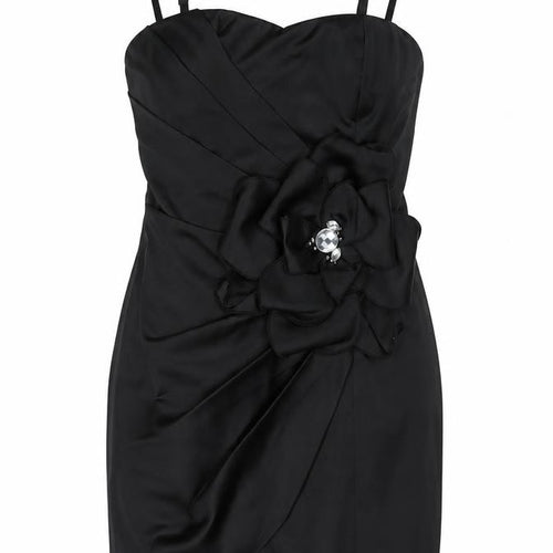 Lipsy Women Black Size 8 Bodycon Satin Flower Detail Party Dress