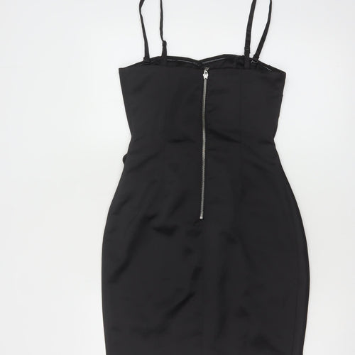 Lipsy Women Black Size 8 Bodycon Satin Flower Detail Party Dress
