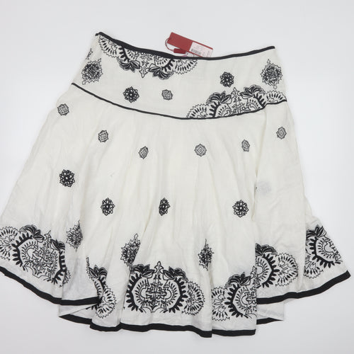 Monsoon Women White Embroidered A-Line Cotton Skirt Size 20