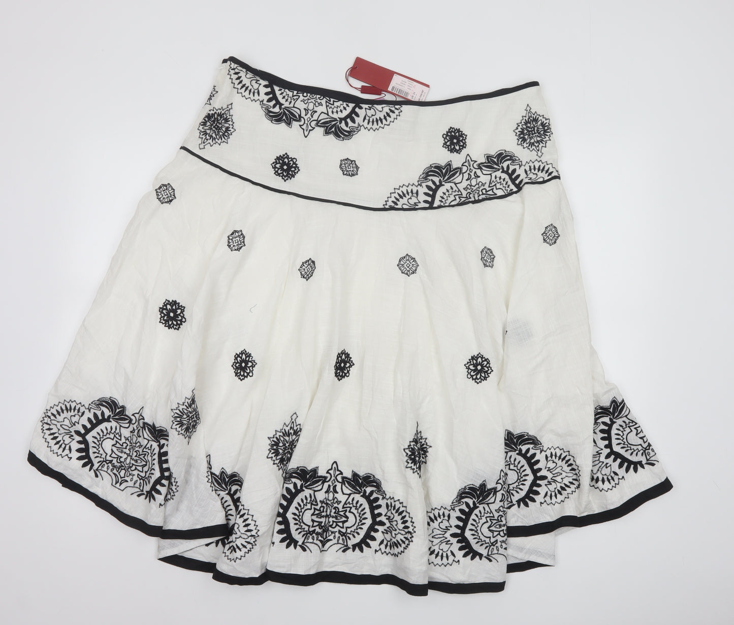 Monsoon Women White Embroidered A-Line Cotton Skirt Size 20