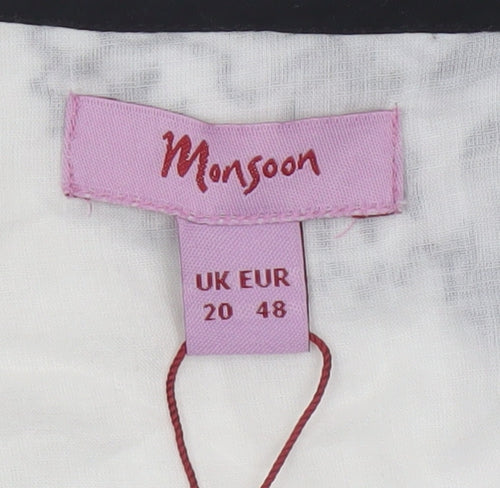 Monsoon Women White Embroidered A-Line Cotton Skirt Size 20