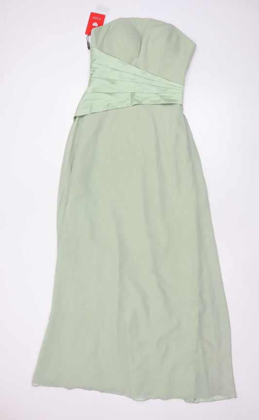 JJ's House Women’s Green A-Line Long Strapless Formal Dress UK 8