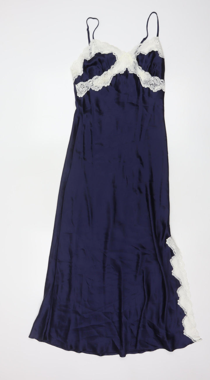 John Lewis Women Navy Blue Silk Lace Chemise Size 10