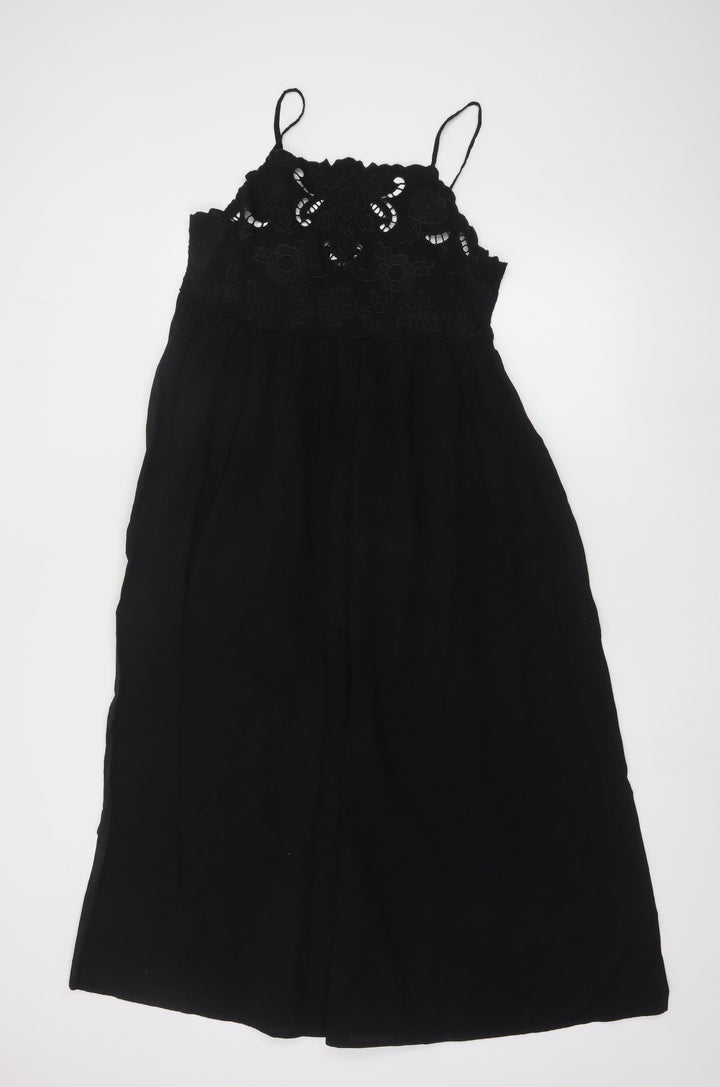 New Look Women's Black Size 12 Cotton Embroidered Midi Maxi Dress