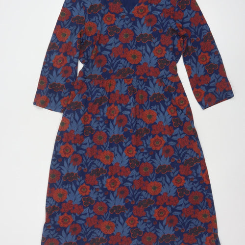 Seasalt Cornwall Women's Blue Red Floral Knee Length A-Line Cotton Dress Size 10