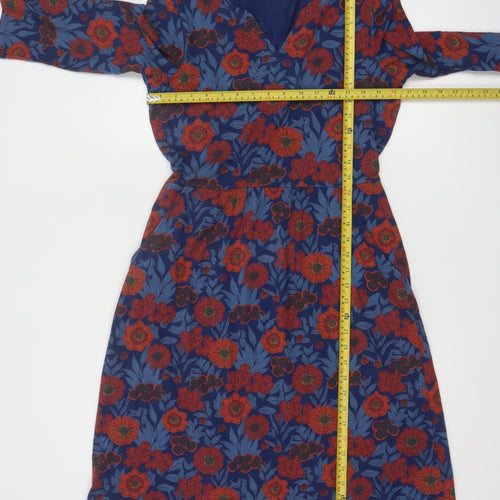 Seasalt Cornwall Women's Blue Red Floral Knee Length A-Line Cotton Dress Size 10