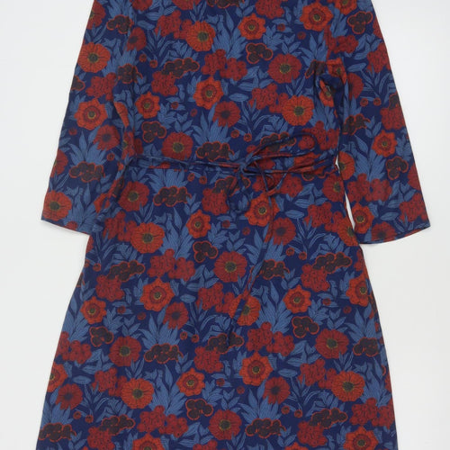 Seasalt Cornwall Women's Blue Red Floral Knee Length A-Line Cotton Dress Size 10