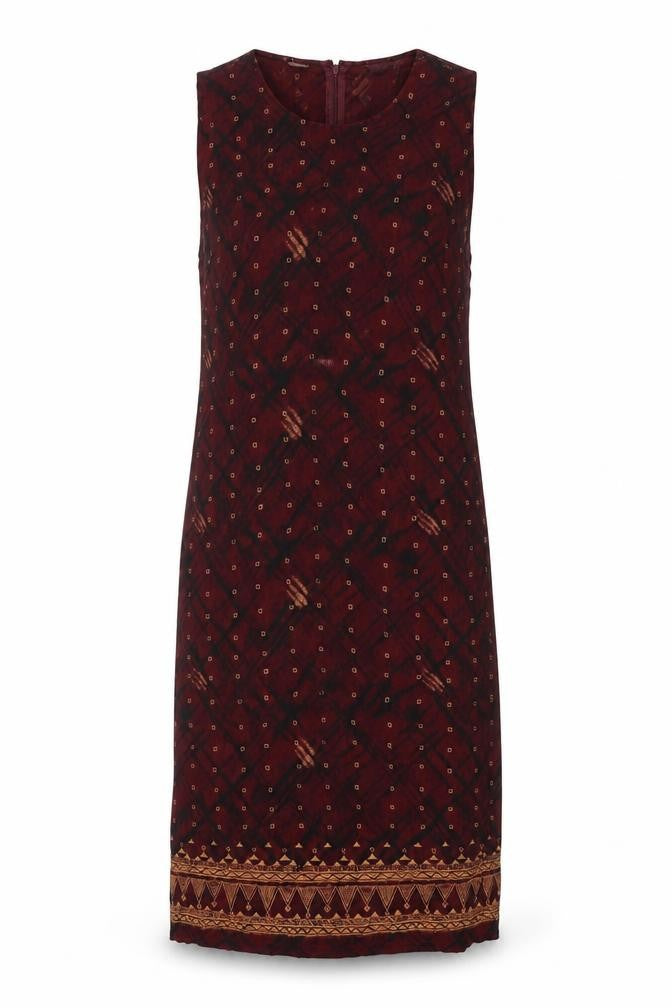 Front view of Amanda Smith Petites Brown Silk Sleeveless Shift Dress S