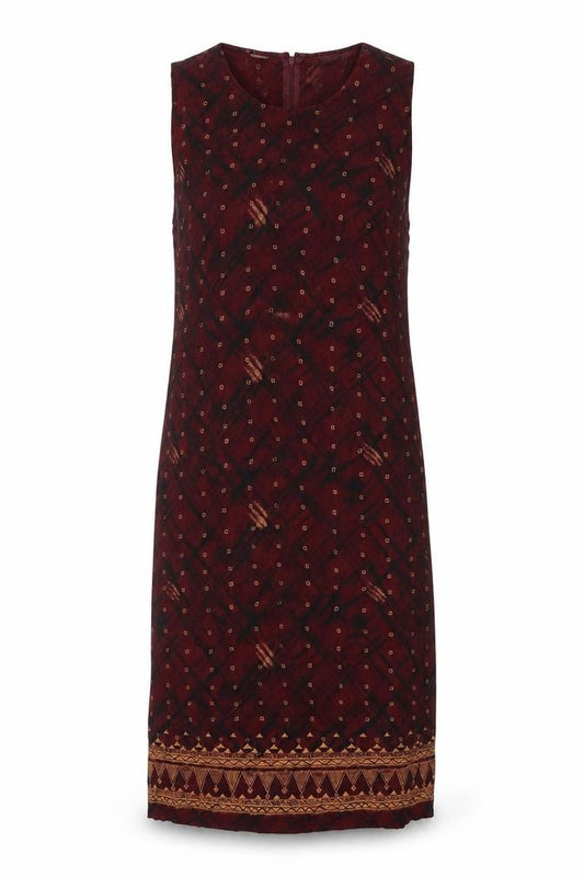 Front view of Amanda Smith Petites Brown Silk Sleeveless Shift Dress S