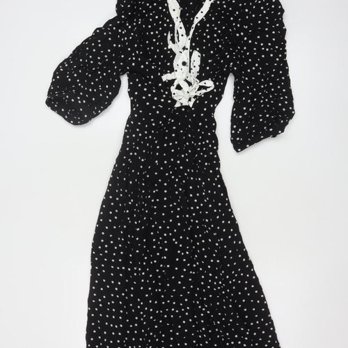 Marks and Spencer Women Black Polka Dot A-Line Midi Dress Size 16