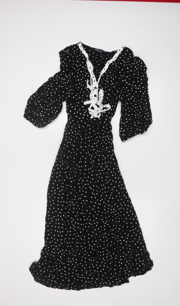 Marks and Spencer Women Black Polka Dot A-Line Midi Dress Size 16
