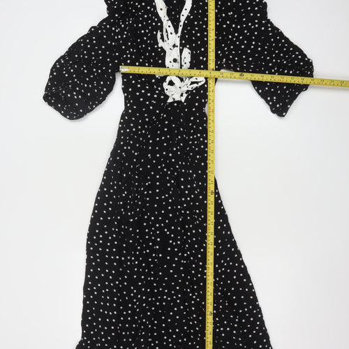 Marks and Spencer Women Black Polka Dot A-Line Midi Dress Size 16