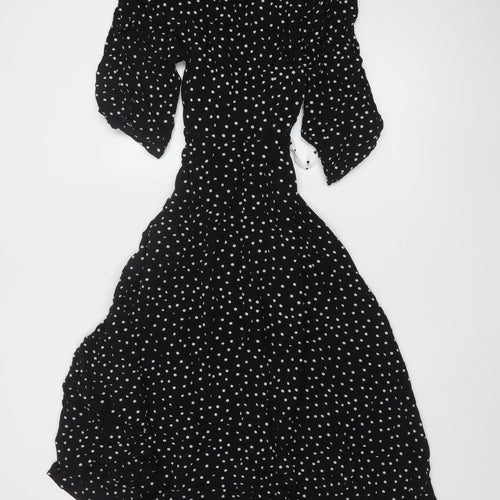 Marks and Spencer Women Black Polka Dot A-Line Midi Dress Size 16