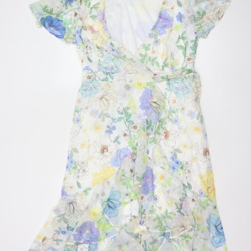 Lipsy Women’s Multicoloured Floral Wrap Midi Dress Size 12