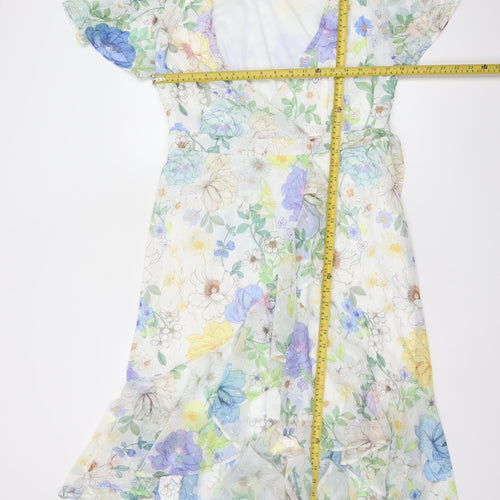 Lipsy Women’s Multicoloured Floral Wrap Midi Dress Size 12