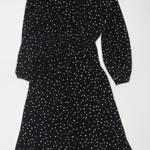 Marks and Spencer Women's Black Polka Dot Midi A-Line Dress Size 14