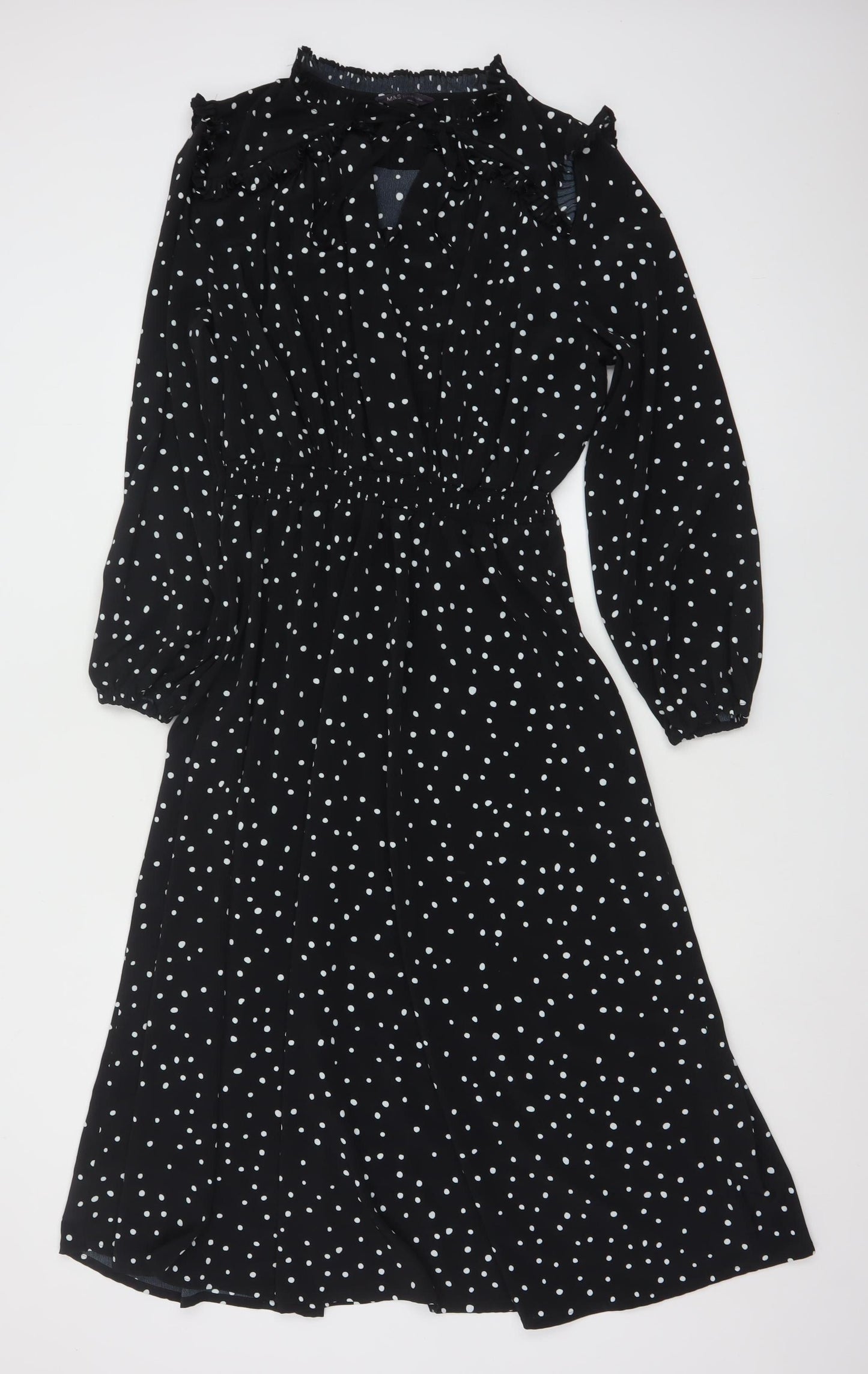 Marks and Spencer Women's Black Polka Dot Midi A-Line Dress Size 14