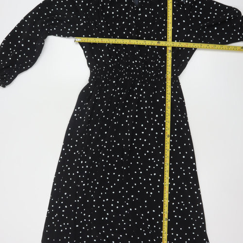 Marks and Spencer Women's Black Polka Dot Midi A-Line Dress Size 14
