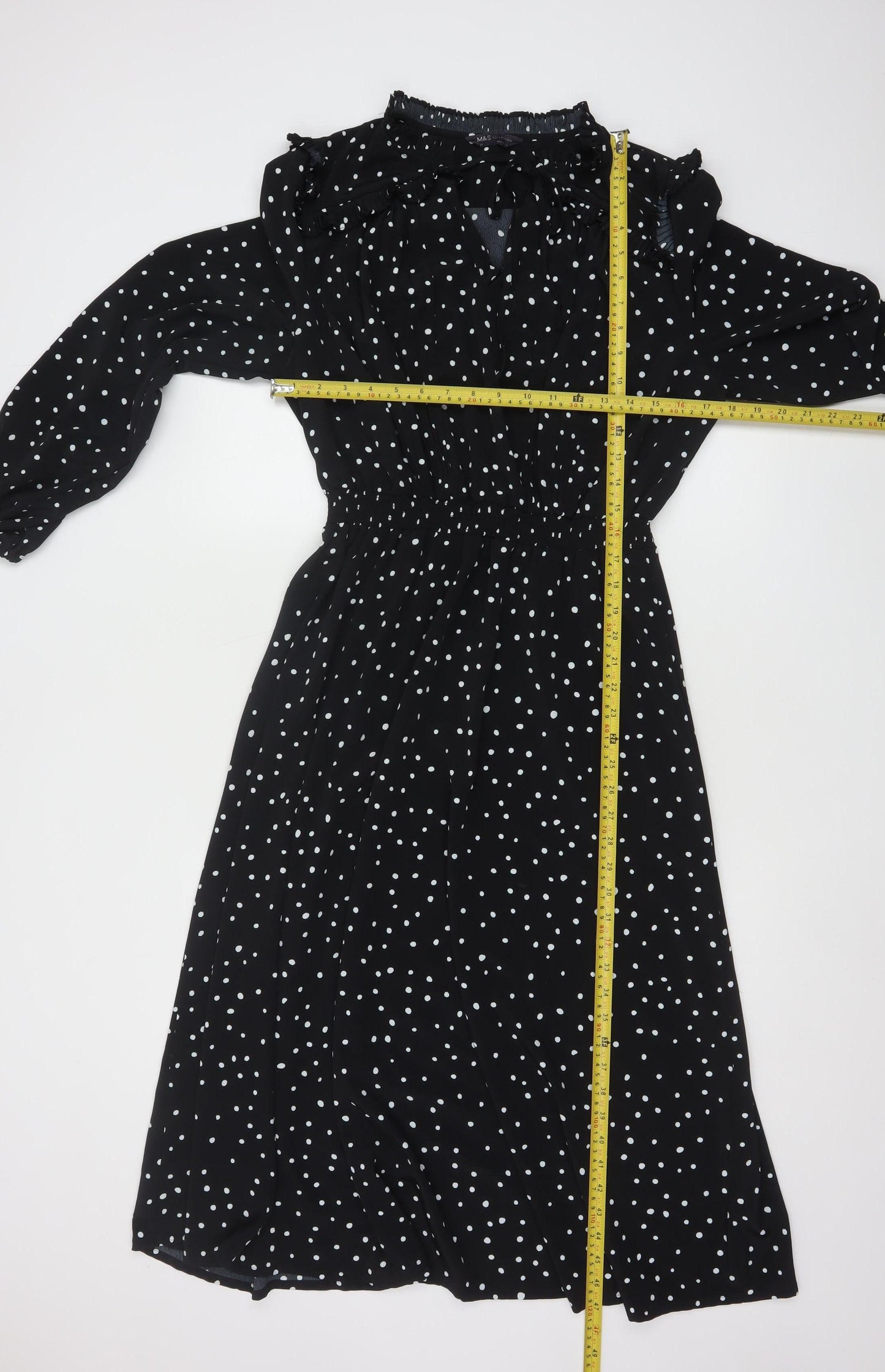 Marks and Spencer Women's Black Polka Dot Midi A-Line Dress Size 14