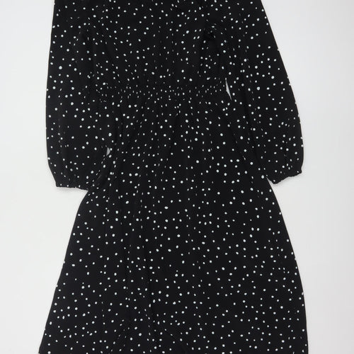 Marks and Spencer Women's Black Polka Dot Midi A-Line Dress Size 14