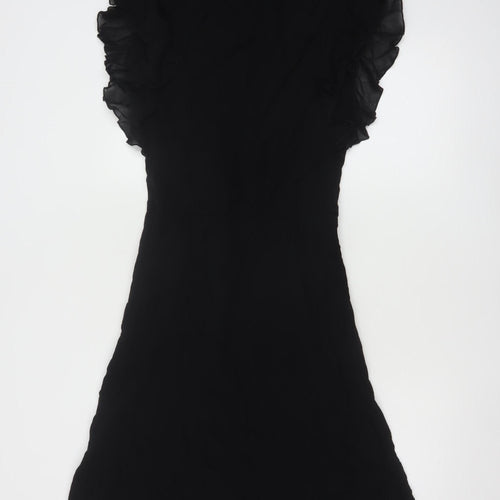 Coast Women’s Black Fit & Flare Ruffle Knee Length Dress Size 10