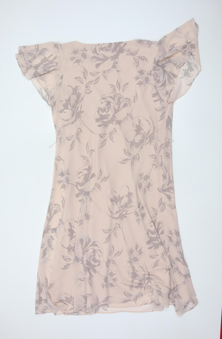 Jacques Vert Women Beige Floral A-Line Chiffon Dress Size 20