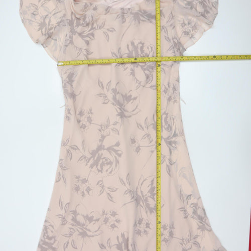 Jacques Vert Women Beige Floral A-Line Chiffon Dress Size 20