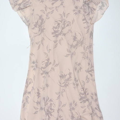 Jacques Vert Women Beige Floral A-Line Chiffon Dress Size 20