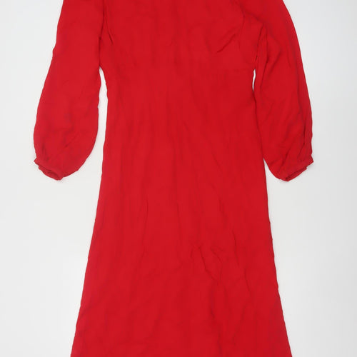 Mint Velvet Women Red Size 12 A-Line Midi Long Sleeve Dress