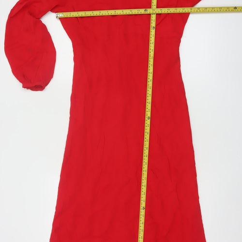Mint Velvet Women Red Size 12 A-Line Midi Long Sleeve Dress