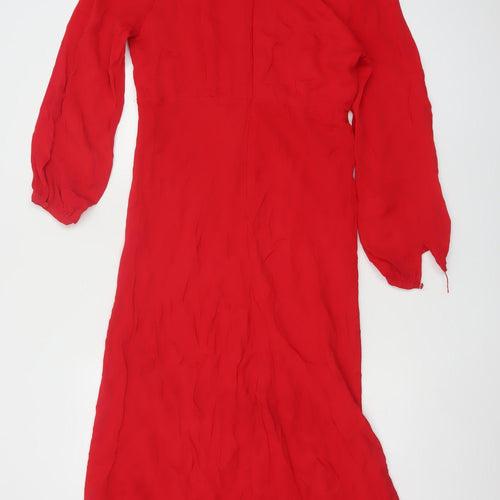 Mint Velvet Women Red Size 12 A-Line Midi Long Sleeve Dress