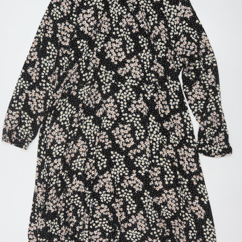 Evans Women’s Plus Size Black Floral Smocked Long Sleeve Dress UK 26/28