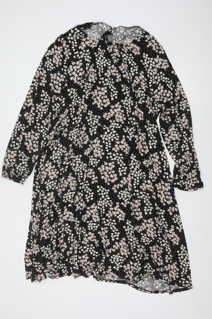 Evans Women’s Plus Size Black Floral Smocked Long Sleeve Dress UK 26/28