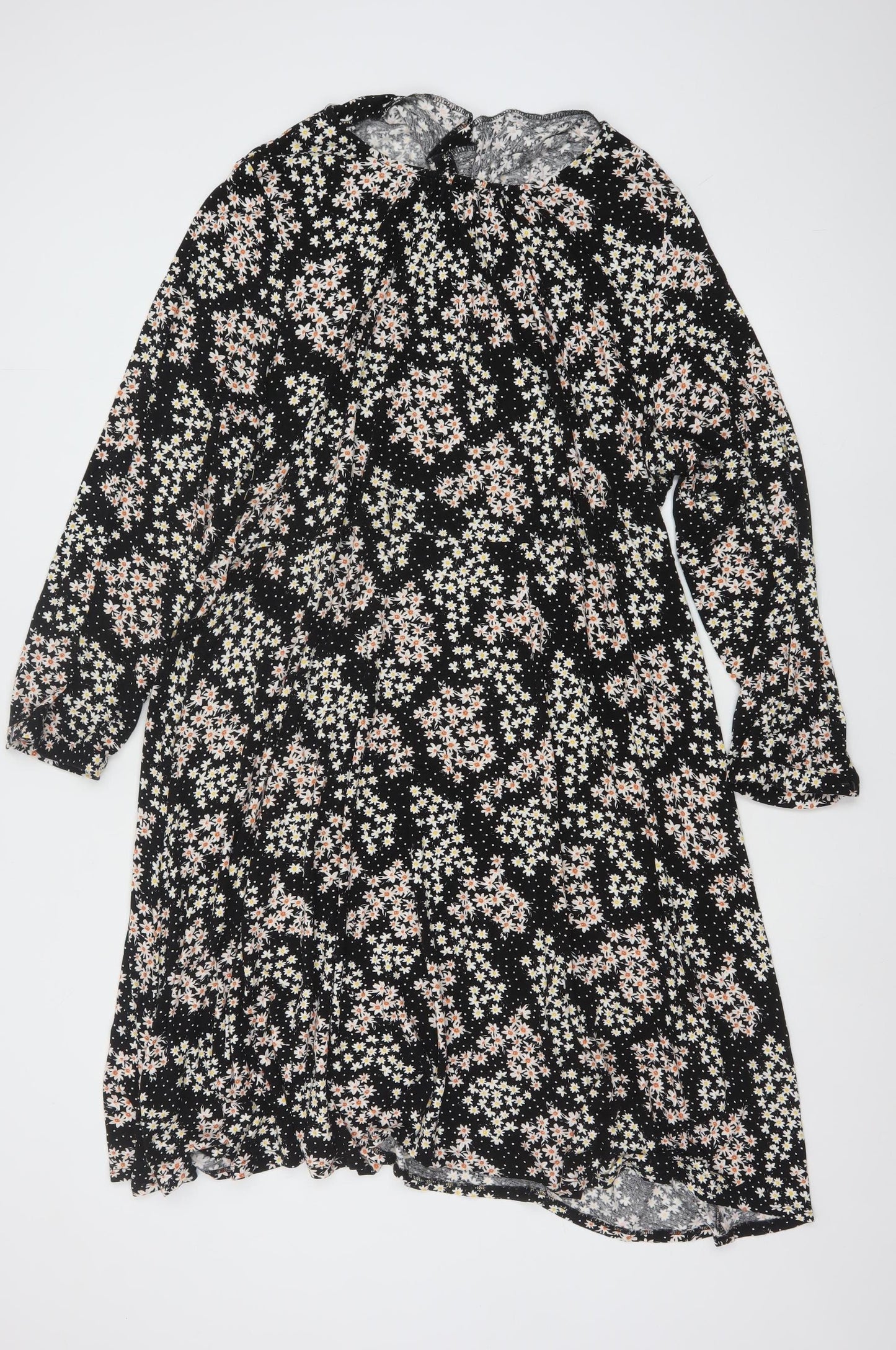 Evans Women’s Plus Size Black Floral Smocked Long Sleeve Dress UK 26/28