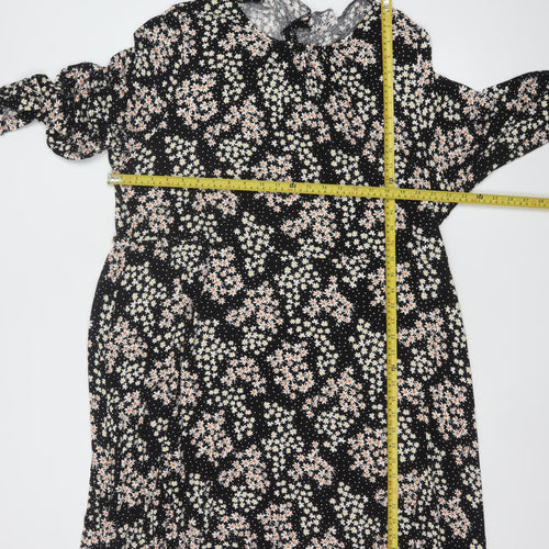 Evans Women’s Plus Size Black Floral Smocked Long Sleeve Dress UK 26/28