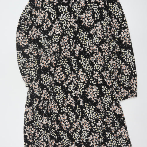 Evans Women’s Plus Size Black Floral Smocked Long Sleeve Dress UK 26/28