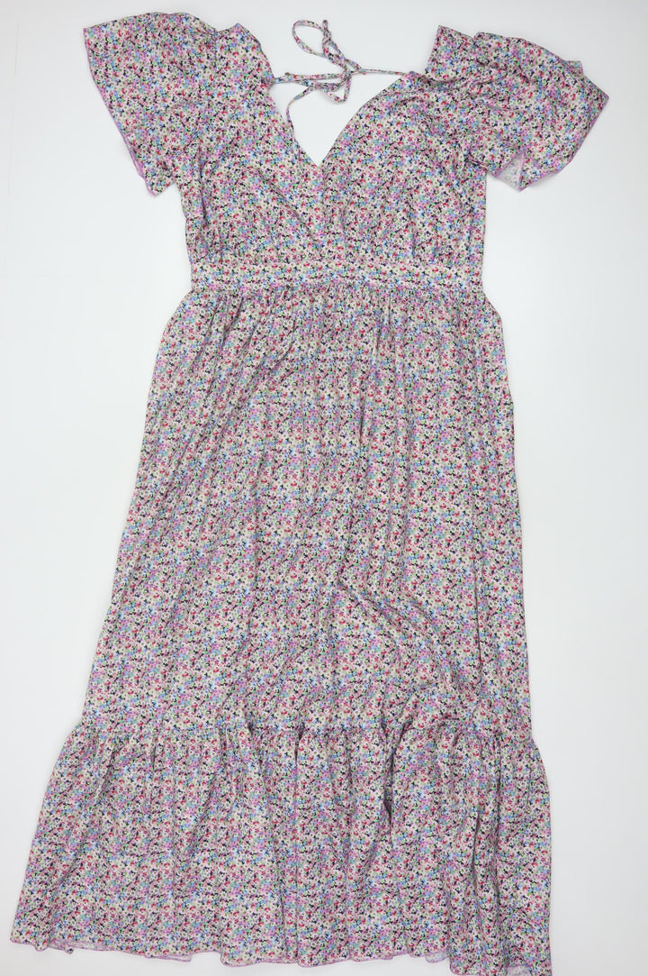Boohoo Women’s Multicoloured Floral Midi Wrap Dress Size 16