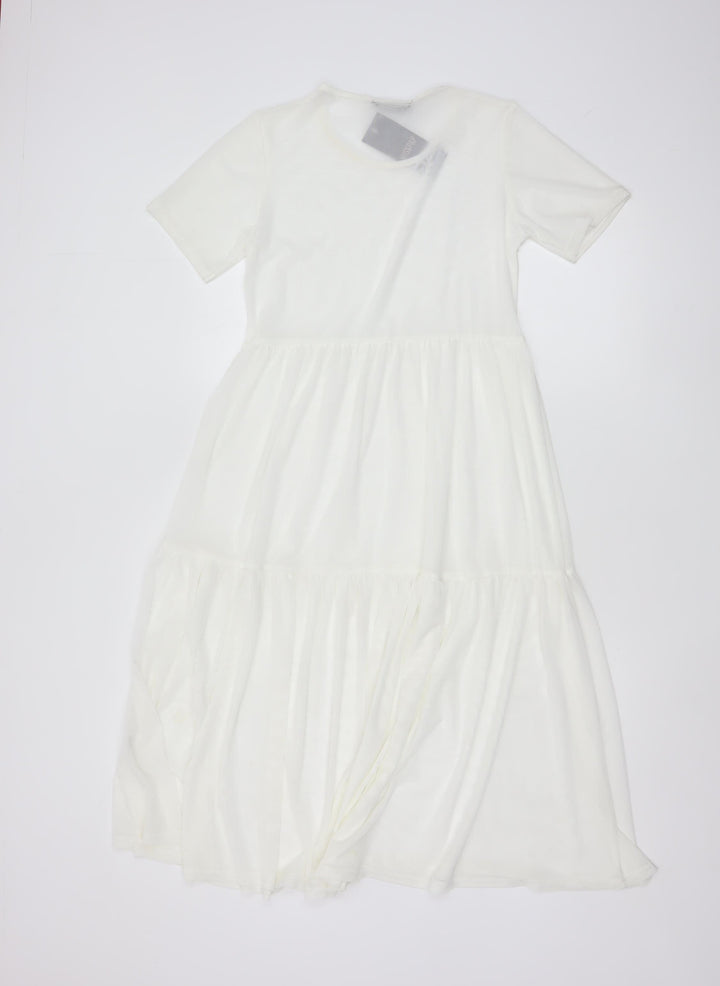 Stylewise Women White Size 12 A-Line Midi Short Sleeve Dress