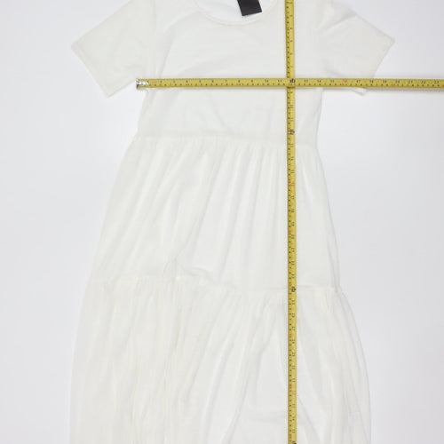 Stylewise Women White Size 12 A-Line Midi Short Sleeve Dress