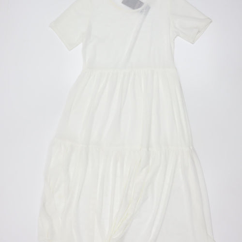 Stylewise Women White Size 12 A-Line Midi Short Sleeve Dress
