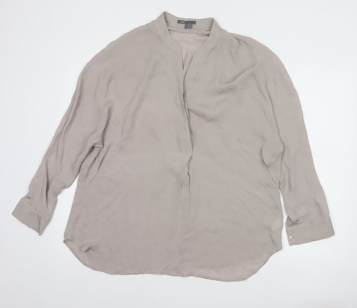 Vince Women’s Beige Silk Long Sleeve Blouse Size L Relaxed Fit