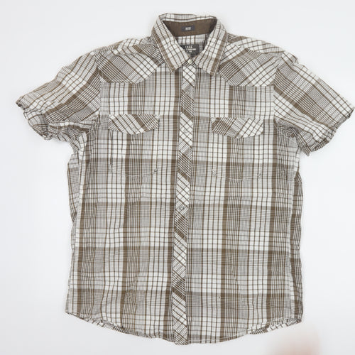 H&M L.O.G.G. Men's Brown Check Cotton Short Sleeve Slim Fit Shirt L
